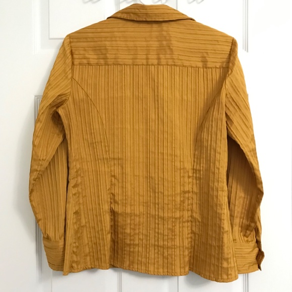 Laura Petites Button Down Collar Long Sleeve Top S Blouse Mustard Yellow Gold - Picture 7 of 12